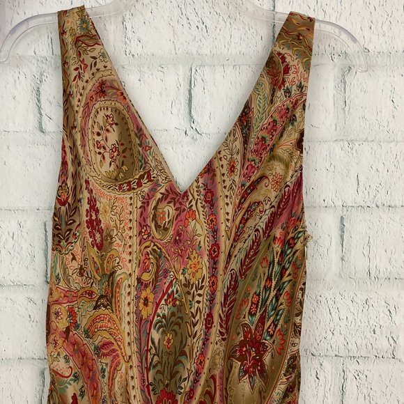 Lauren Ralph Lauren Paisley Silk Dress Size 12 Sleeveless Scarf Hem V-neck Boho - Picture 3 of 10